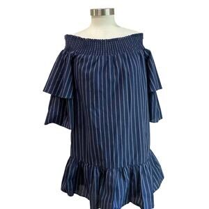 English Factory Striped Off the Shoulder Tiered Sleeve Flounce Dress Size M